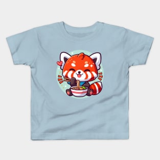 Red Panda Eating Ramen Noodle Kawaii Asian Food Lover Kids T-Shirt